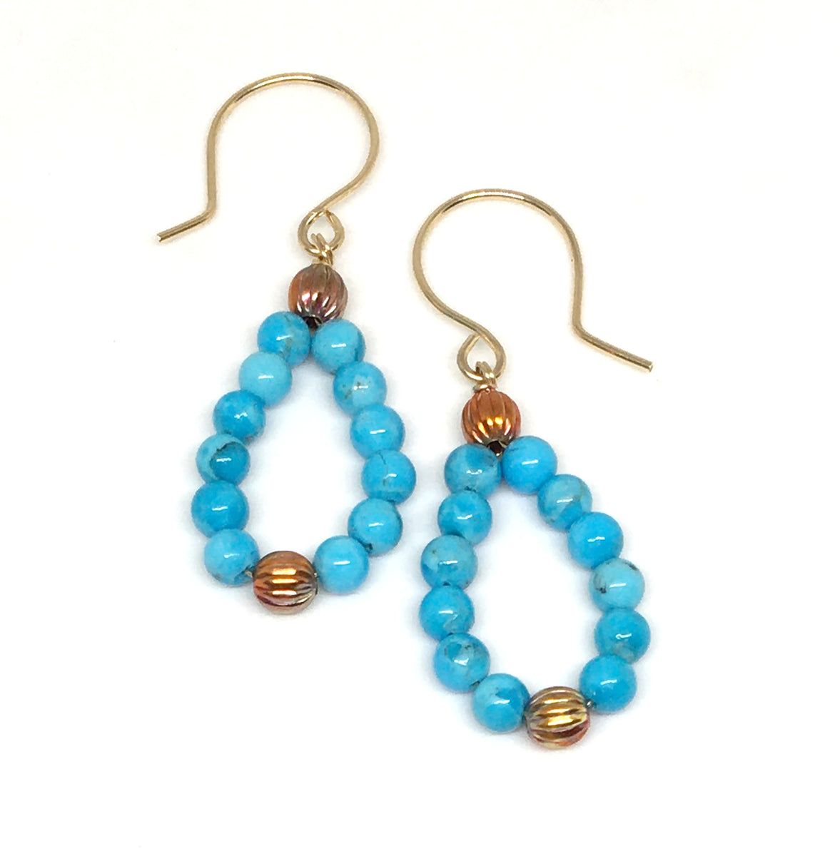 Hammered brass teardrops wirewrapped with turquoise colored beads –  blueskyblackbird