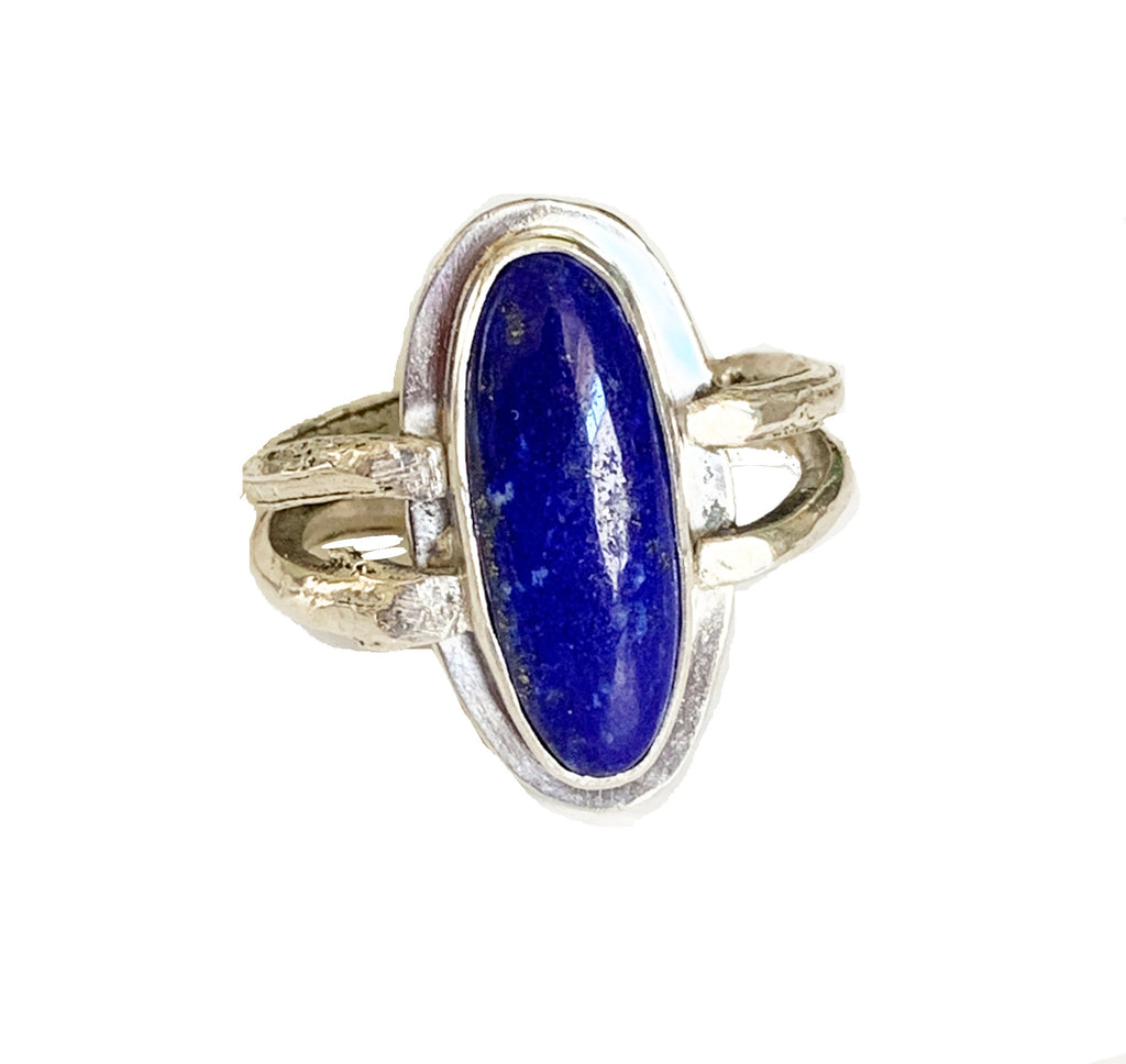 Lapis Lazuli Olive Twig Ring in Sterling Silver