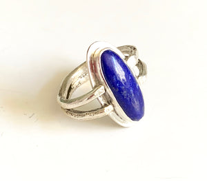 Lapis Lazuli Olive Twig Ring in Sterling Silver