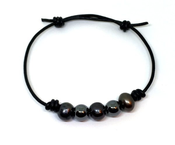 8-8.5mm Black Freshwater Cultured Pearl Strand Bracelet | 9 Inches | Men's  | REEDS Jewelers