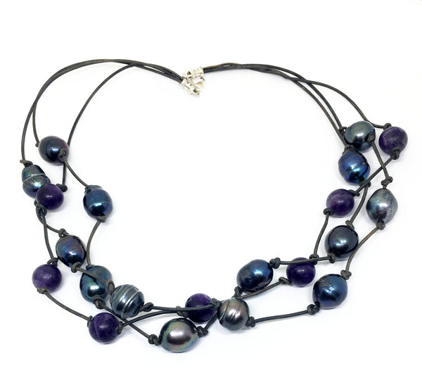 Black Peacock Pearl and Hematite Adjustable Knotted Leather Necklace f –  Sonoran Sky Jewelry